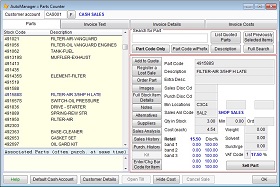 Screen shot showing AutoManager Parts Counter