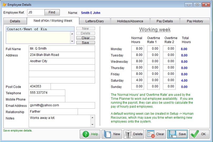Screen shot showing employee holiday and absence