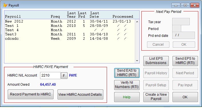 Main payroll option