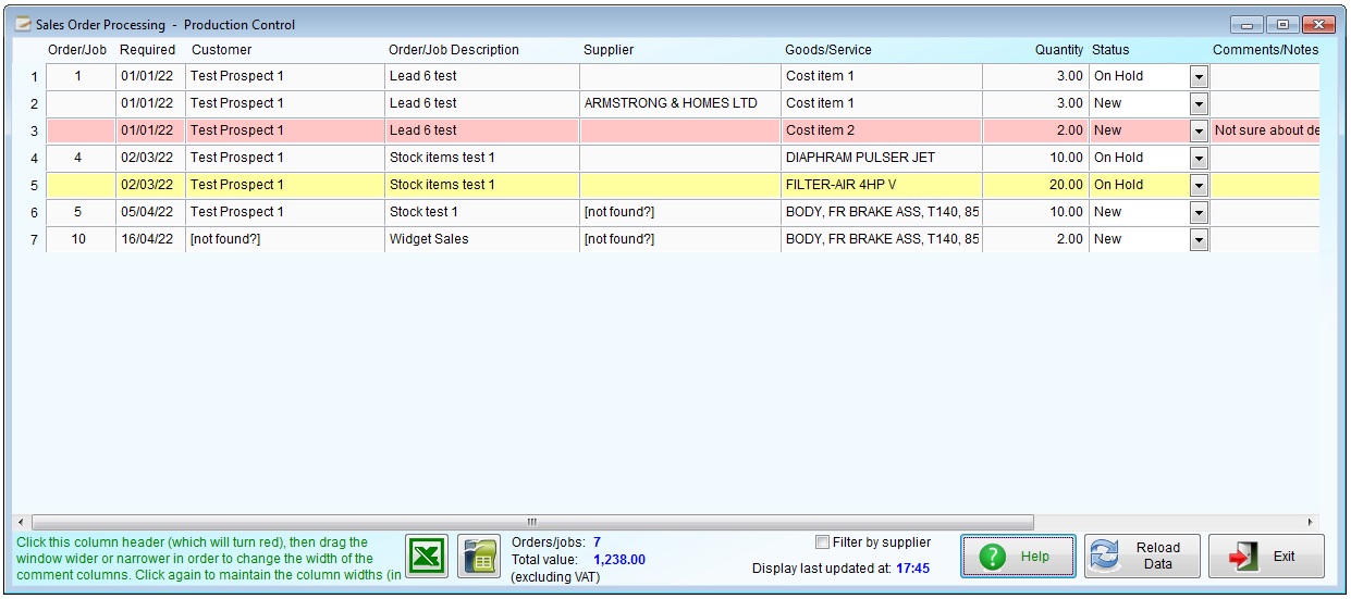 Sales Order Processing production control